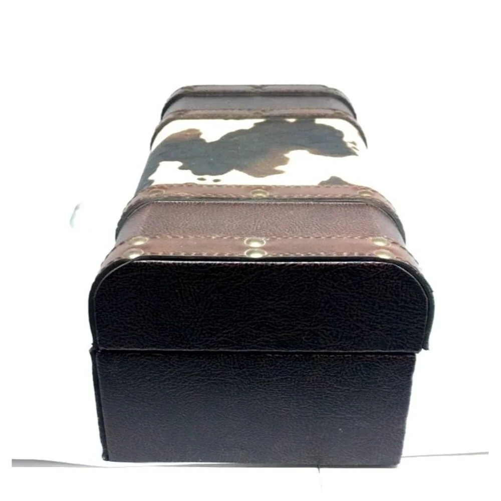 Faux Cowhide Leather Jewelry Box Brown Felt Lining 12